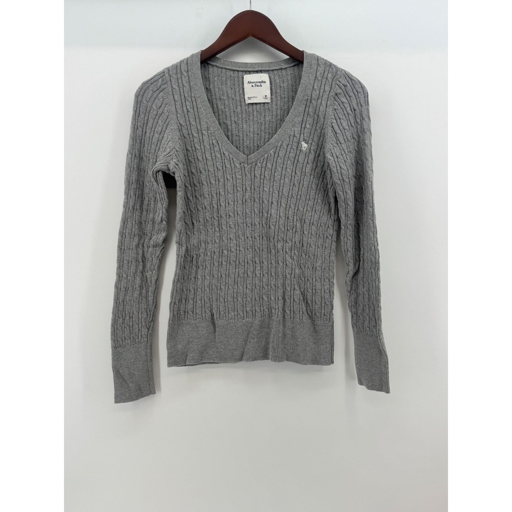 Abercrombie & Fitch Womens Cable Knit V Neck Sweater Grey Size M